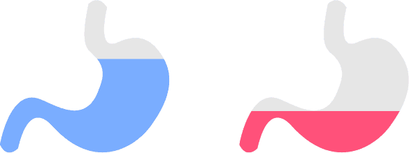 picture of 2 stomachs describing red and blue foods