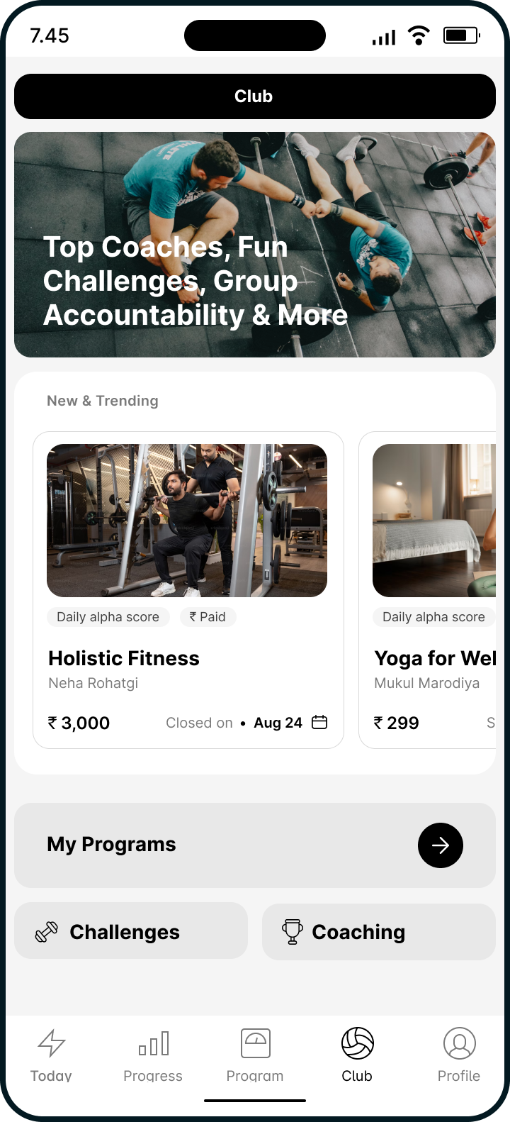 Get access to exercise programs curated by top coaches