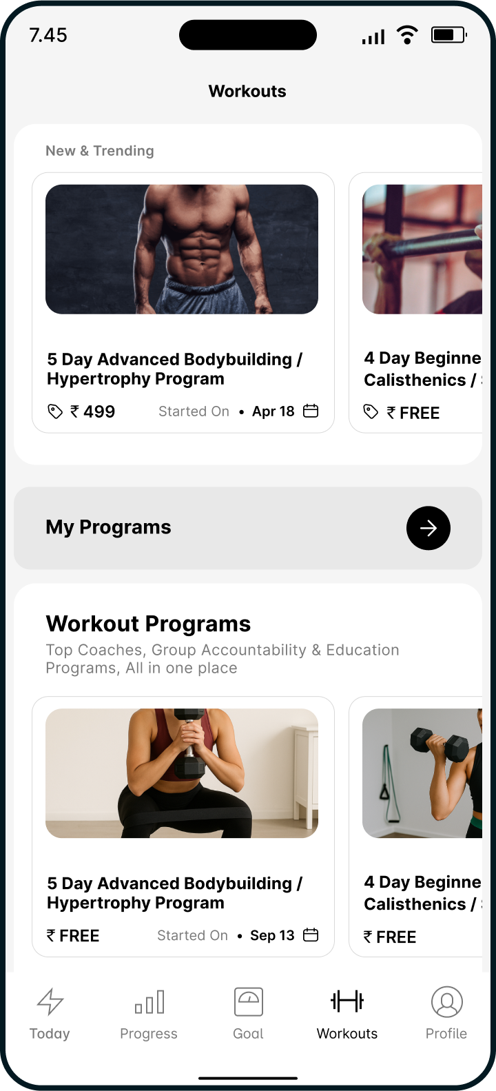 Get access to exercise programs curated by top coaches